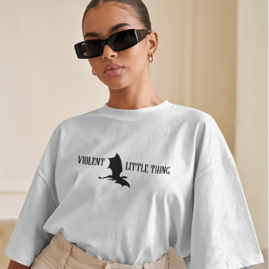Violent Little Thing | White Fourth Wing Oversized Bookish Tshirt for Women