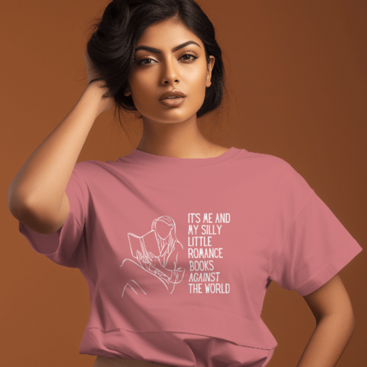 Pink Bookish Oversized T-shirt for Women | It's me and my silly little romance books against the world